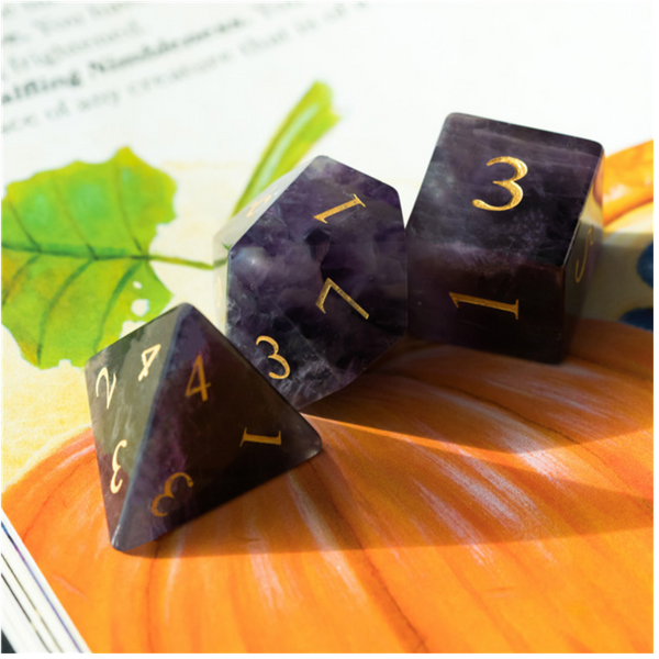 Amethyst - Gemstone Engraved with Gold Stone Dice Foam Brain Games