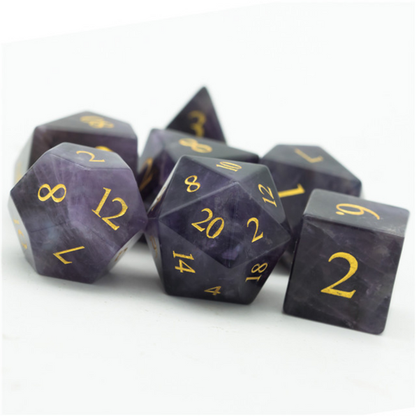 Amethyst - Gemstone Engraved with Gold Stone Dice Foam Brain Games