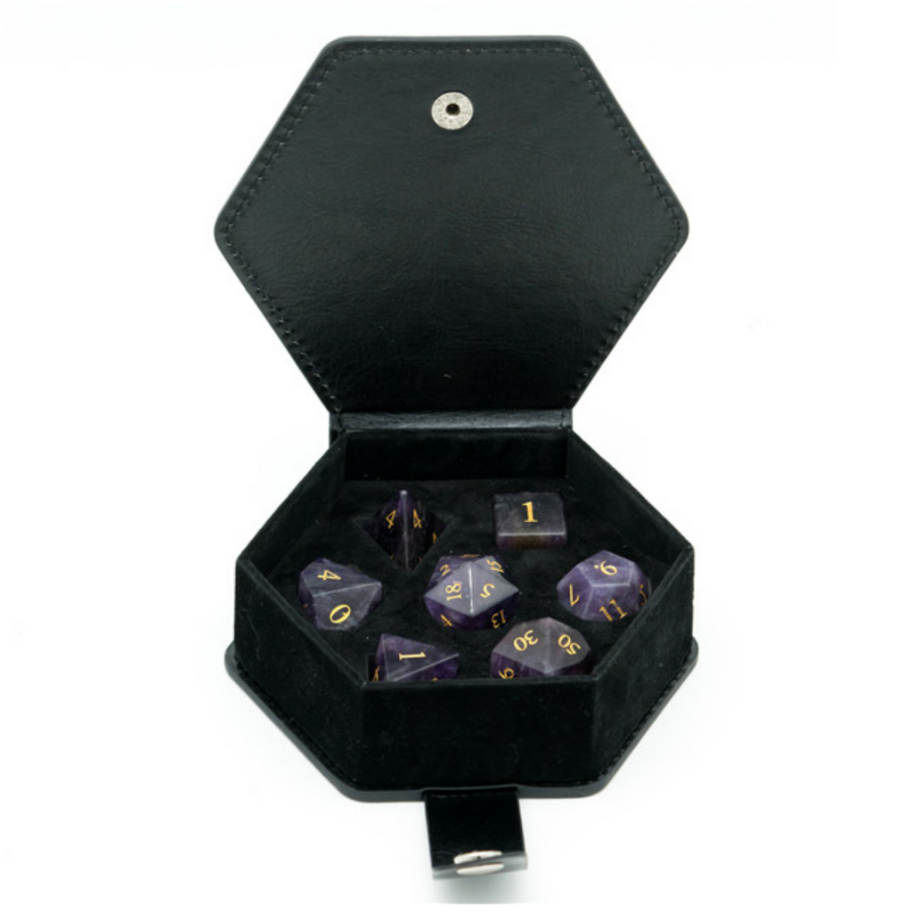 Amethyst - Gemstone Engraved with Gold Stone Dice Foam Brain Games
