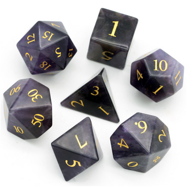 Amethyst - Gemstone Engraved with Gold Stone Dice Foam Brain Games