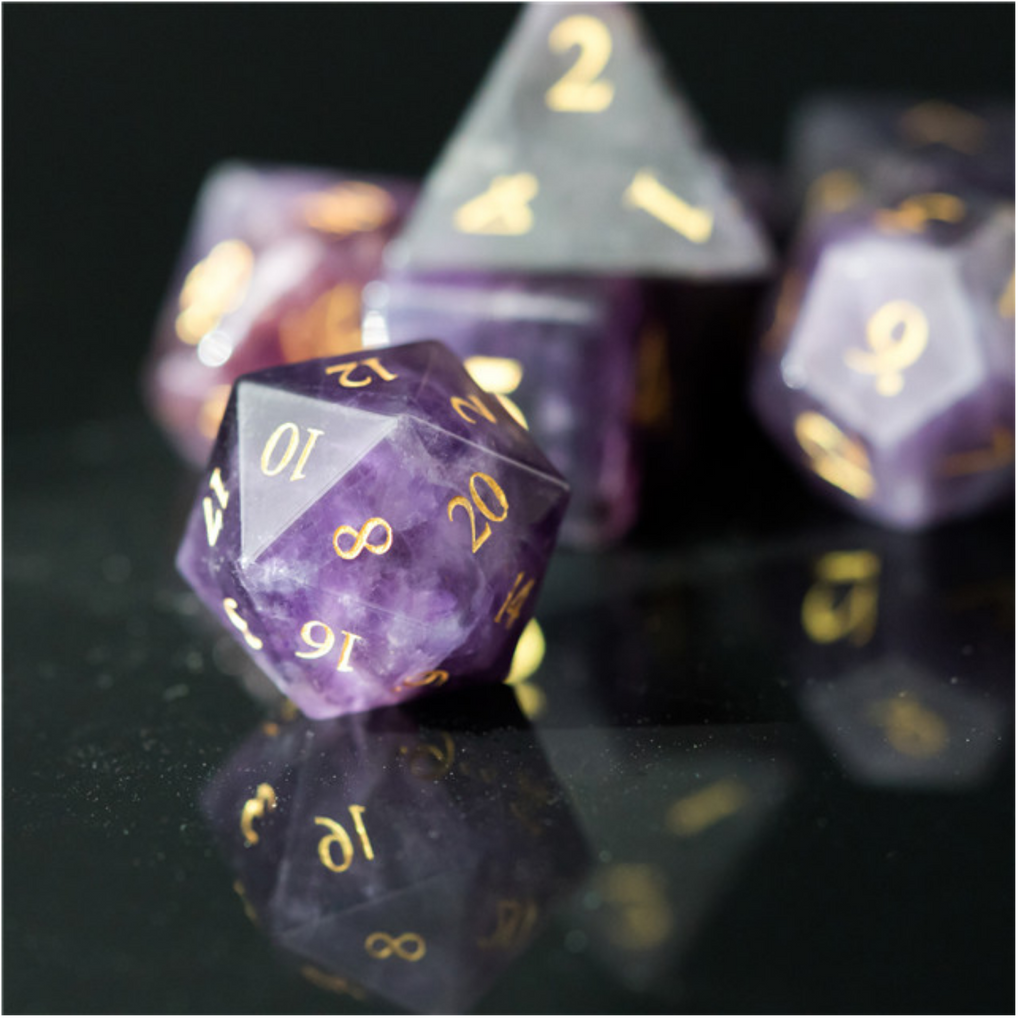 Amethyst - Gemstone Engraved with Gold Stone Dice Foam Brain Games