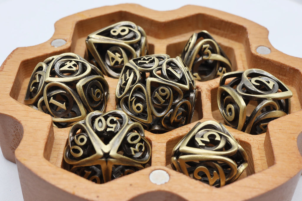 Hollow Hearts: Antique Bronze - Metal RPG Dice Set Metal Dice Foam Brain Games