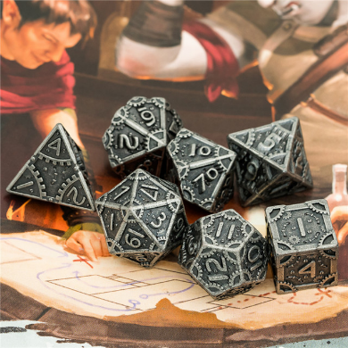 SteamPunk: Silver - Metal RPG Dice Set Metal Dice Foam Brain Games