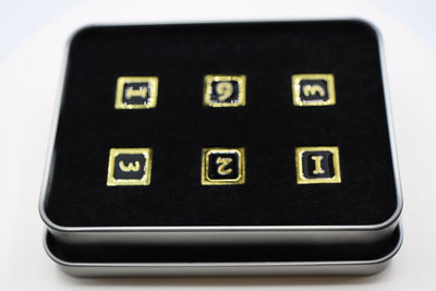 6 piece Metal D6's - Black and Gold Metal Dice Foam Brain Games