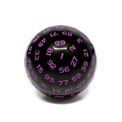 45mm D100 - Black Opaque with Purple Plastic Dice Foam Brain Games