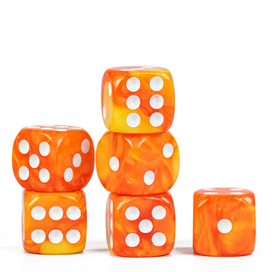 12 piece Pip D6s - Blended Orange Plastic Dice Foam Brain Games