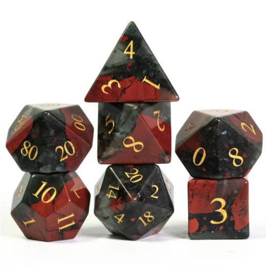 Bloodstone - Gemstone Engraved with Gold Stone Dice Foam Brain Games