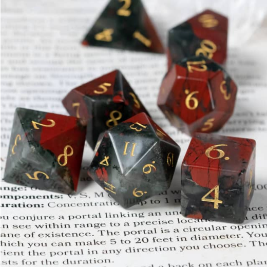 Bloodstone - Gemstone Engraved with Gold Stone Dice Foam Brain Games