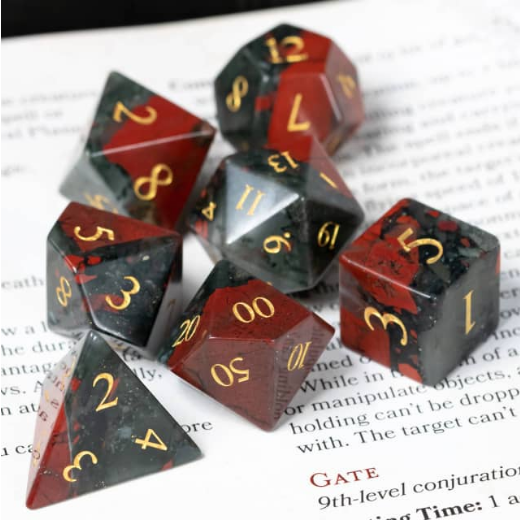 Bloodstone - Gemstone Engraved with Gold Stone Dice Foam Brain Games
