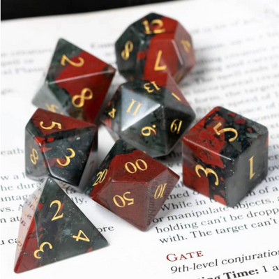 Bloodstone - Gemstone Engraved with Gold Stone Dice Foam Brain Games
