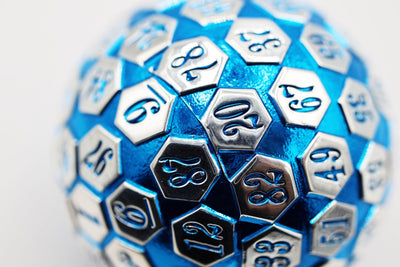 45mm Metal D100 - Blue & Silver Metal Dice Foam Brain Games