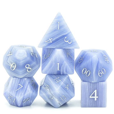 Blue Agate - Gemstone Engraved with Silver Stone Dice Foam Brain Games