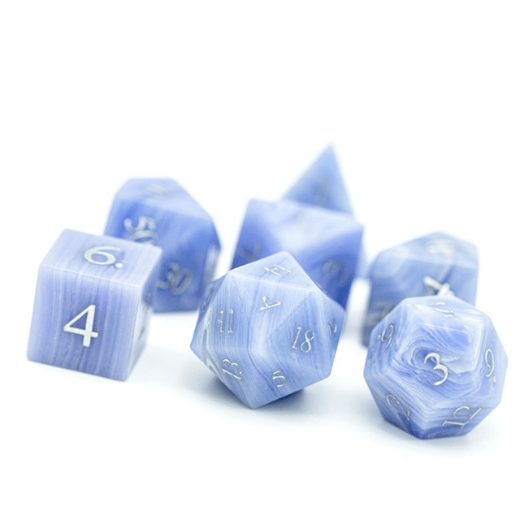 Blue Lace Agate - Gemstone Engraved with Silver Stone Dice Foam Brain Games