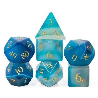 Blue Agate - Gemstone Engraved with Gold Stone Dice Foam Brain Games