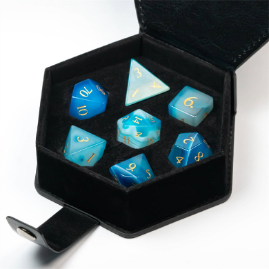 Blue Agate - Gemstone Engraved with Gold Stone Dice Foam Brain Games