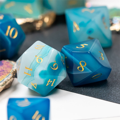 Blue Agate - Gemstone Engraved with Gold Stone Dice Foam Brain Games