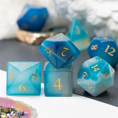 Blue Agate - Gemstone Engraved with Gold Stone Dice Foam Brain Games