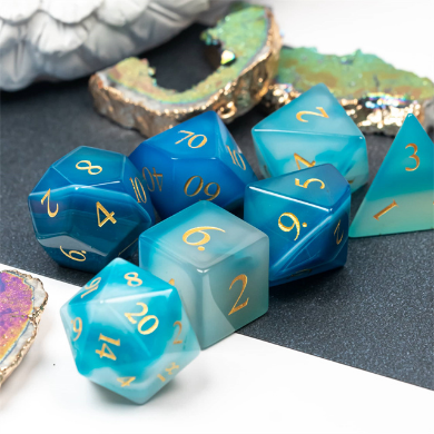 Blue Agate - Gemstone Engraved with Gold Stone Dice Foam Brain Games