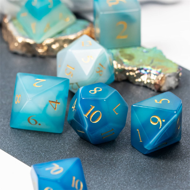 Blue Agate - Gemstone Engraved with Gold Stone Dice Foam Brain Games