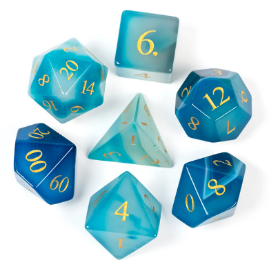 Blue Agate - Gemstone Engraved with Gold Stone Dice Foam Brain Games