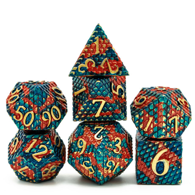 Dragon Scale: Blue Fire - Metal RPG Dice Set Metal Dice Foam Brain Games