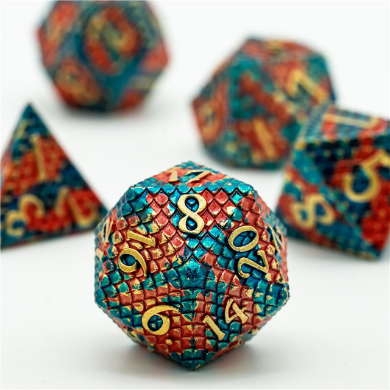 Dragon Scale: Blue Fire - Metal RPG Dice Set Metal Dice Foam Brain Games