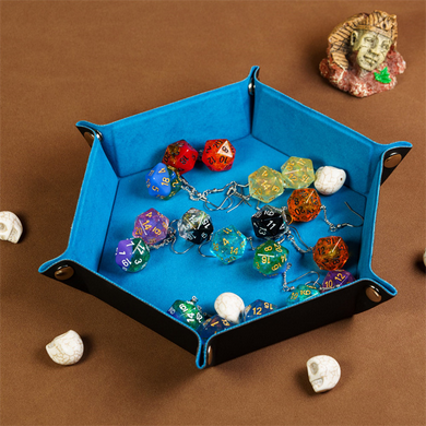 Leatherette & Velvet Dice Tray (Blue Hex) Dice Tray Foam Brain Games