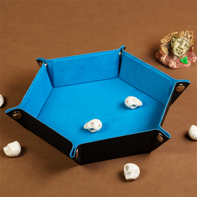 Leatherette & Velvet Dice Tray (Blue Hex) Dice Tray Foam Brain Games