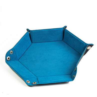 Leatherette & Velvet Dice Tray (Blue Hex) Dice Tray Foam Brain Games