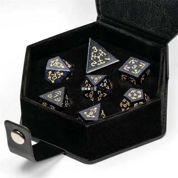Blue Sandstone and Flourish - Gemstone Engraved with Gold Stone Dice Foam Brain Games