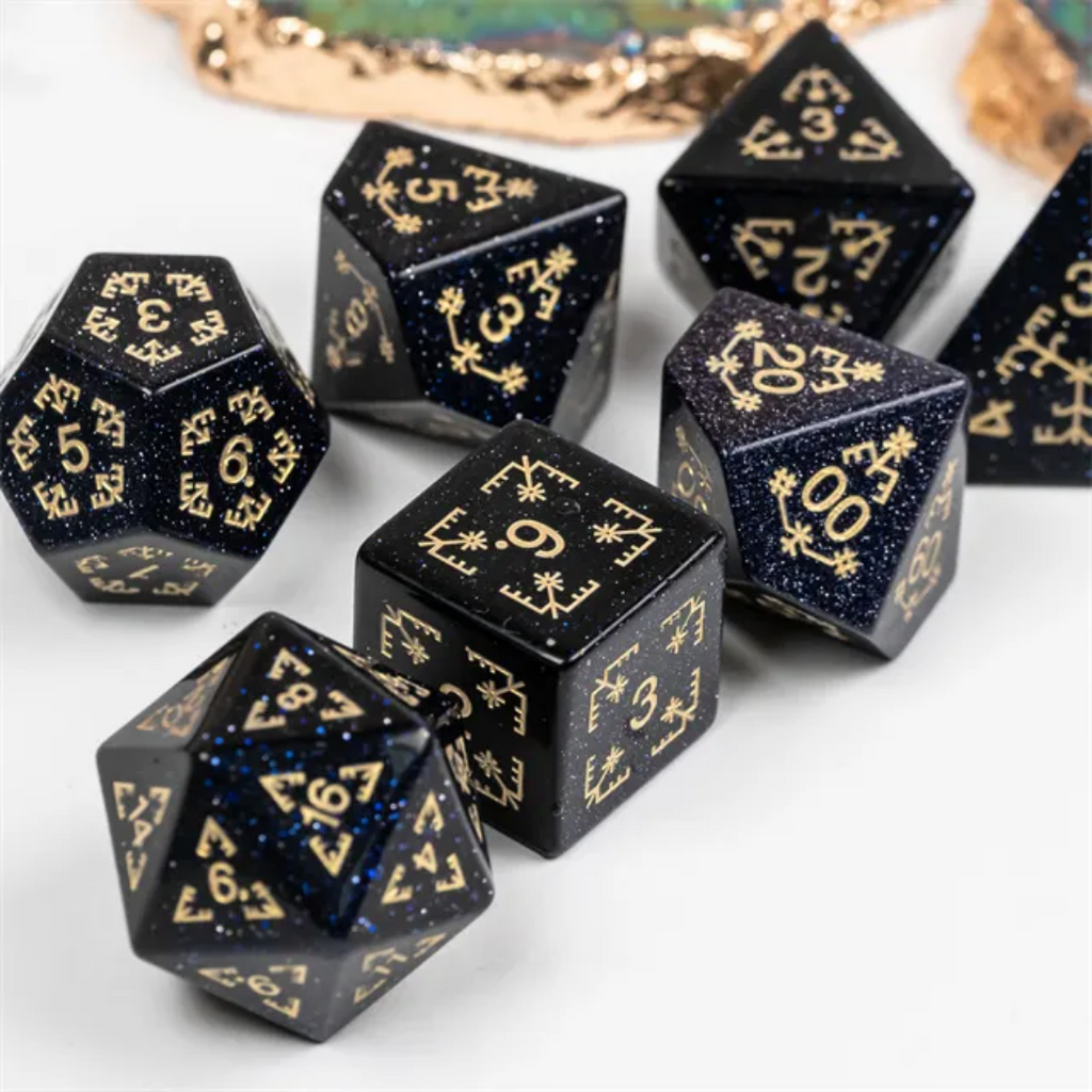 Blue Sandstone and Flourish - Gemstone Engraved with Gold Stone Dice Foam Brain Games