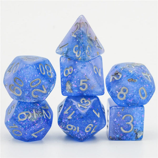 Blue & Pink Seabed Treasure RPG Dice Set Plastic Dice Foam Brain Games