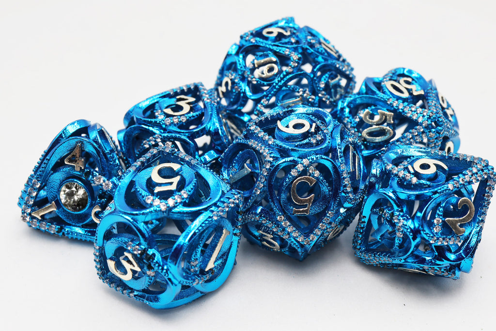 Hollow Hearts: Jeweled Blue -  Metal RPG Dice Set Metal Dice Foam Brain Games