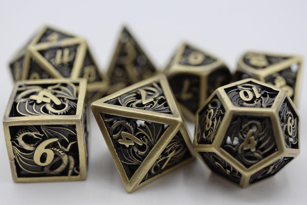 Dragon Essence: Bronze - Hollow Metal RPG Dice Set Metal Dice Foam Brain Games