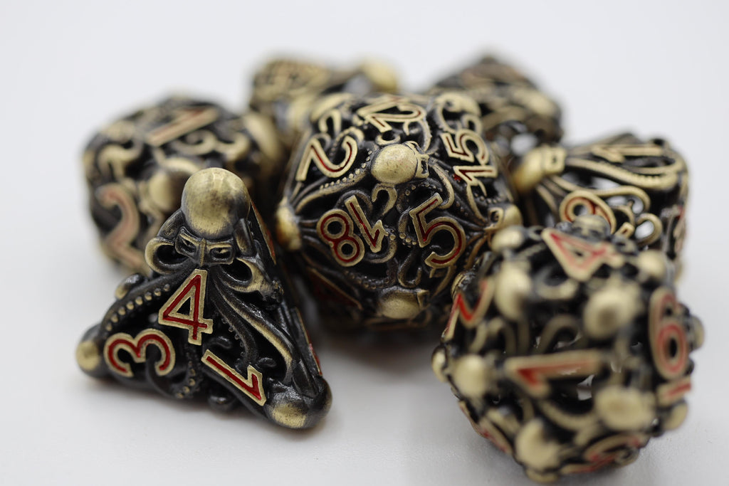 Mind Eater: Bronze - Hollow Metal RPG Dice Set Metal Dice Foam Brain Games