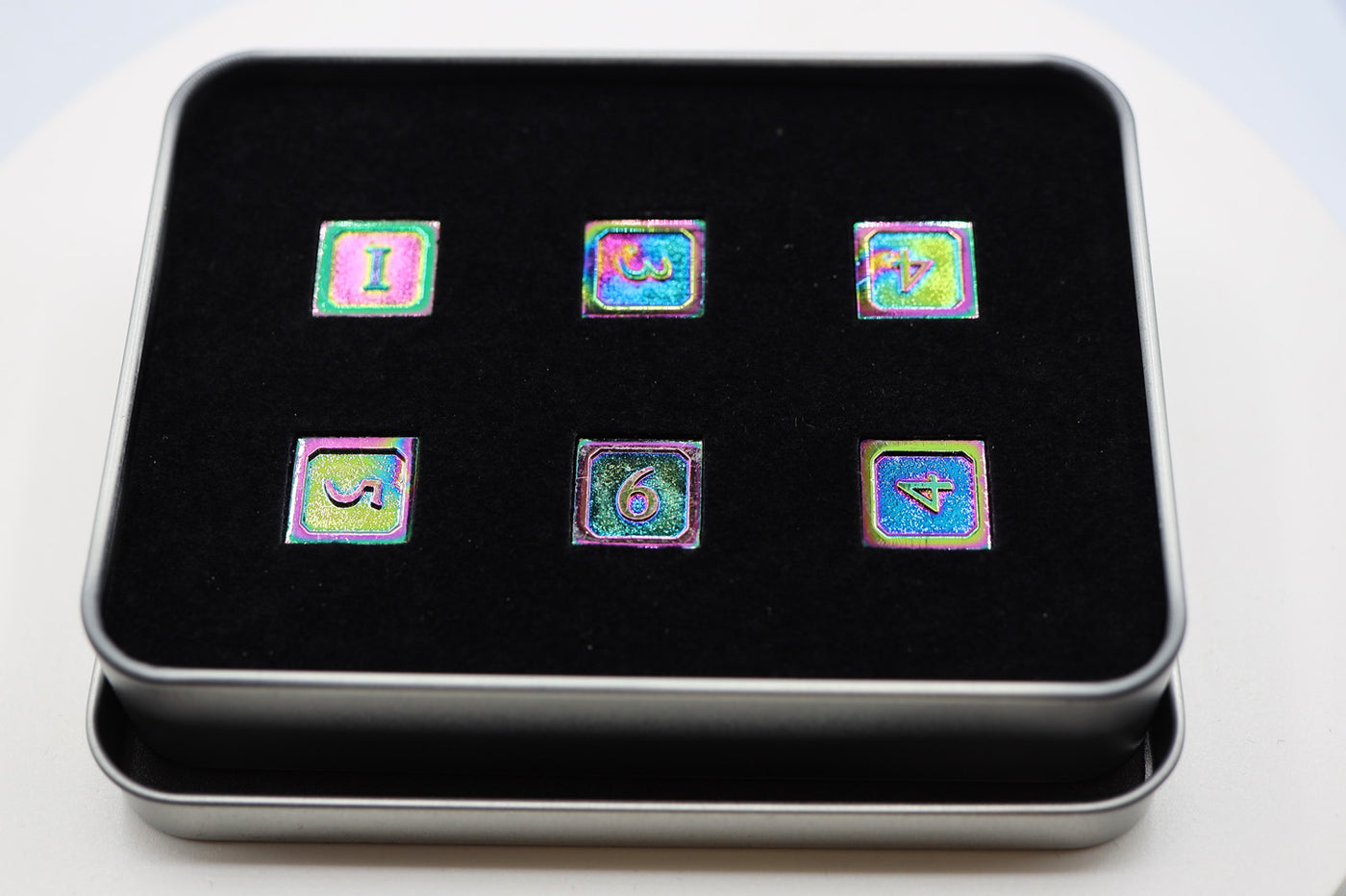 6 piece Metal D6's - Burnt Opal Metal Dice Foam Brain Games