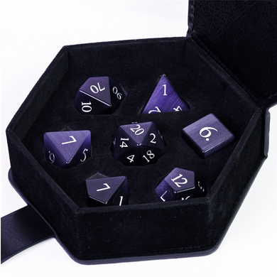 Cat's Eye Violet - Gemstone Engraved with Silver Stone Dice Foam Brain Games