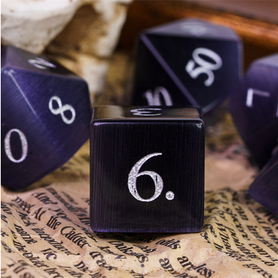 Cat's Eye Violet - Gemstone Engraved with Silver Stone Dice Foam Brain Games