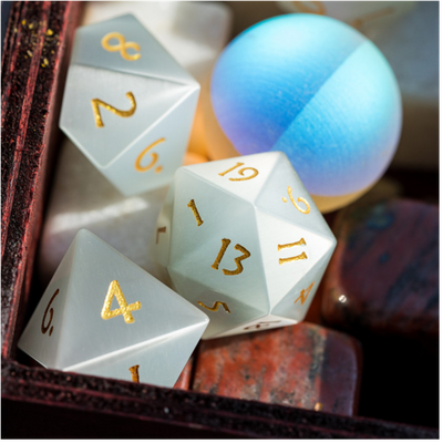 Cat's Eye White - Gemstone Engraved with Gold Stone Dice Foam Brain Games