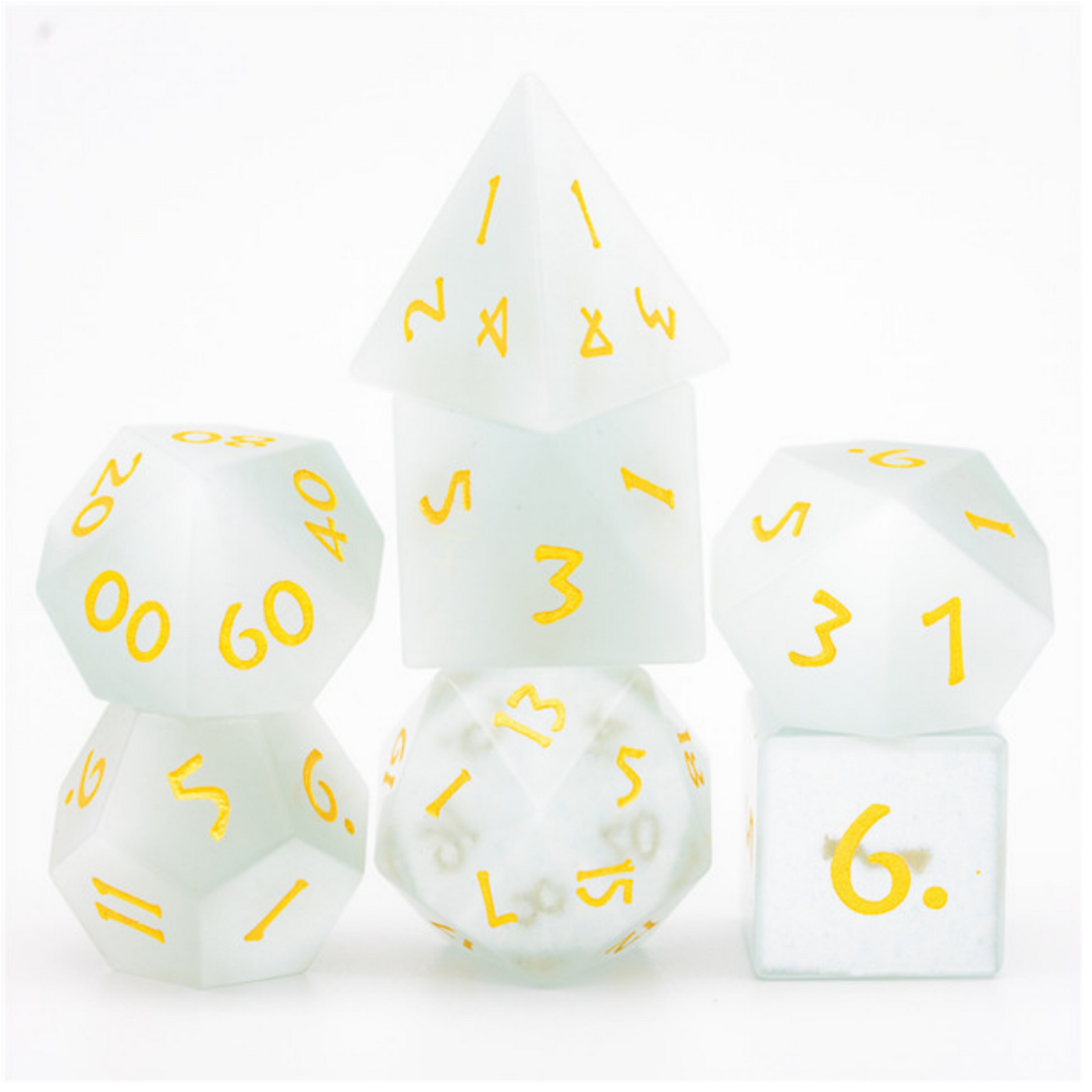 Cat's Eye White - Gemstone Engraved with Gold Stone Dice Foam Brain Games
