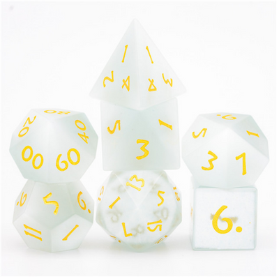 Cat's Eye White - Gemstone Engraved with Gold Stone Dice Foam Brain Games