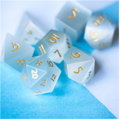Cat's Eye White - Gemstone Engraved with Gold Stone Dice Foam Brain Games