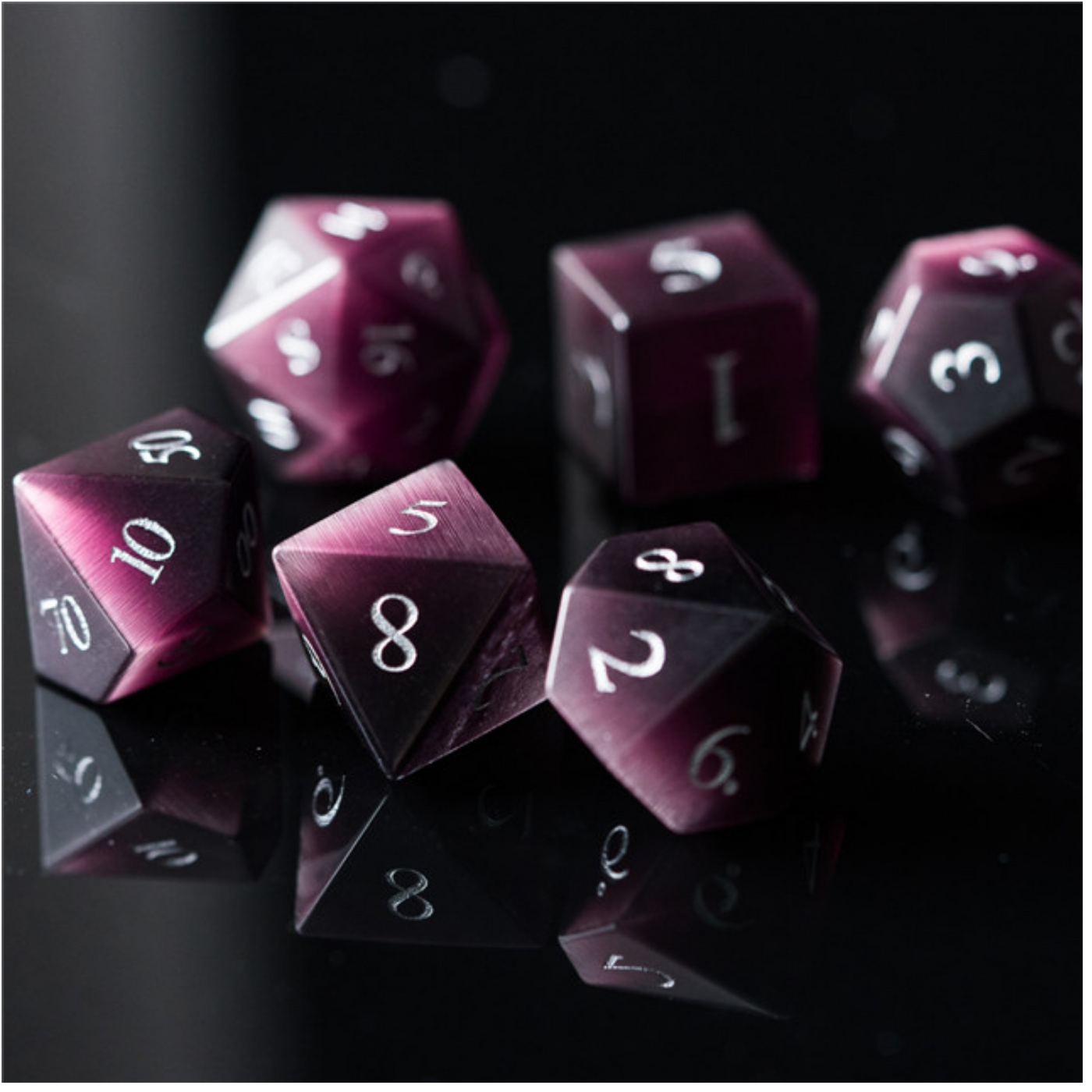 Cat's Eye Purple - Gemstone Engraved with Silver Stone Dice Foam Brain Games