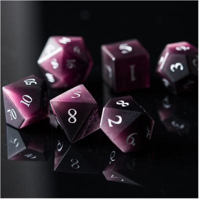 Cat's Eye Purple - Gemstone Engraved with Silver Stone Dice Foam Brain Games