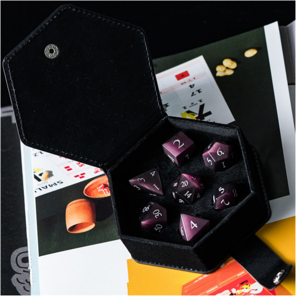 Cat's Eye Purple - Gemstone Engraved with Silver Stone Dice Foam Brain Games