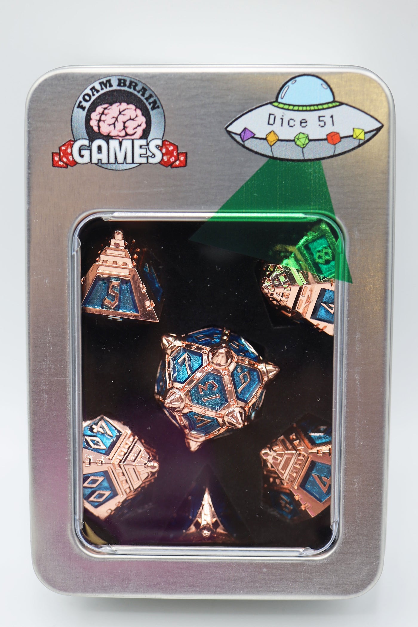 Dice 51: Copper Lit Space - Metal RPG Dice Set Metal Dice Foam Brain Games
