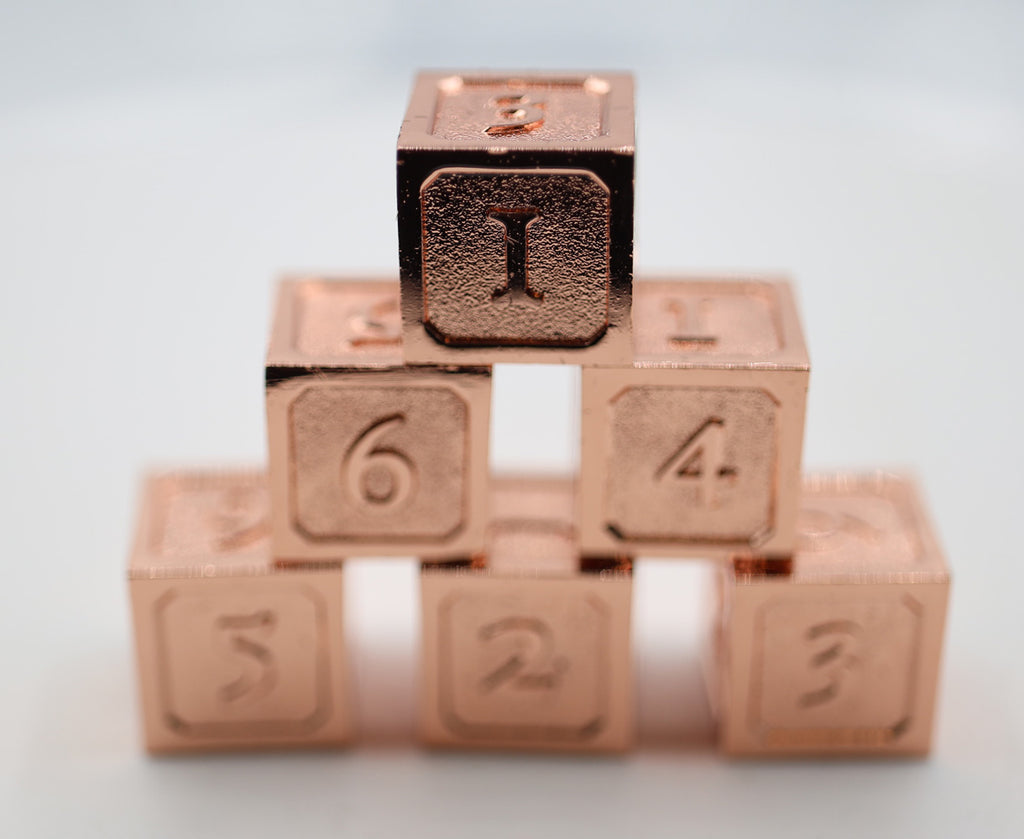6 piece Metal D6s - Copper Metal Dice Foam Brain Games