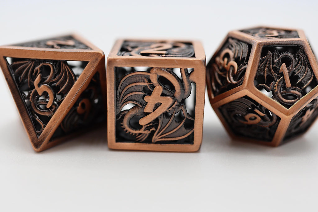 Dragon Essence: Copper - Hollow Metal RPG Dice Set Metal Dice Foam Brain Games