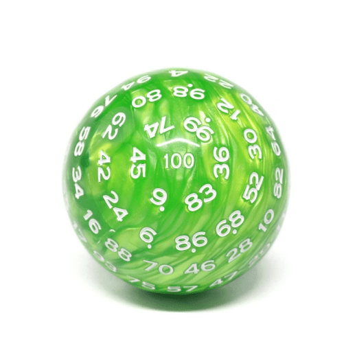 45mm D100 -  Green Pearl Plastic Dice Foam Brain Games