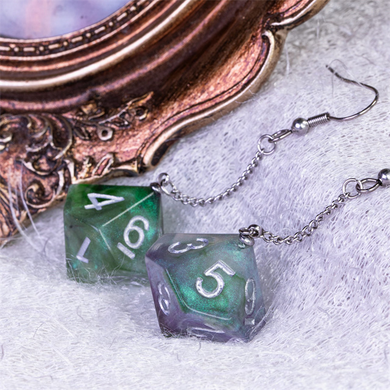 D10 Galaxy Earrings: Green & Purple Jewelry Foam Brain Games